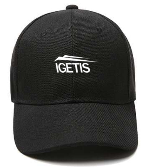 Black IGETIS cap with white embroidered brand mark